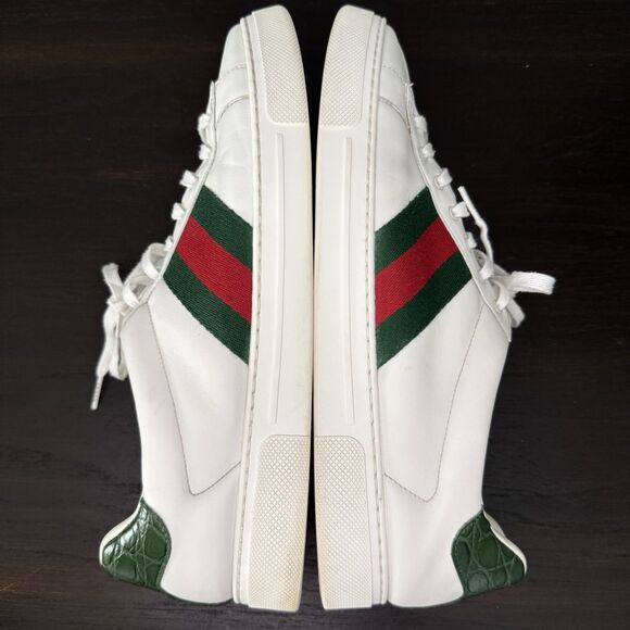 Gucci Ace White Leather Low Top Sneakers Green Red Web Croc Heel Size 11 US 12 main image 4